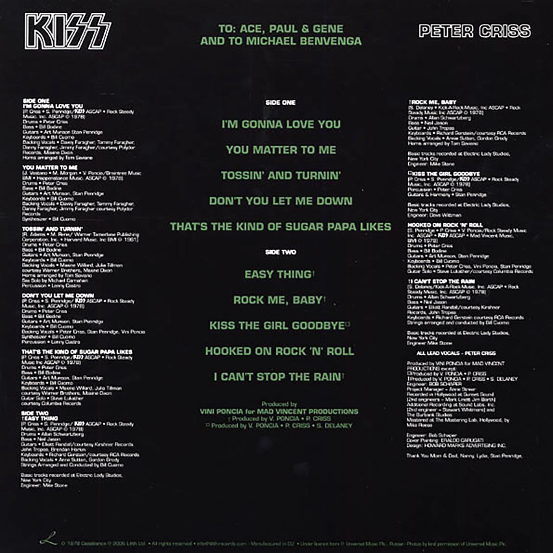 Kiss - Peter Criss (Pic-Disc) Vinyl Record rear
