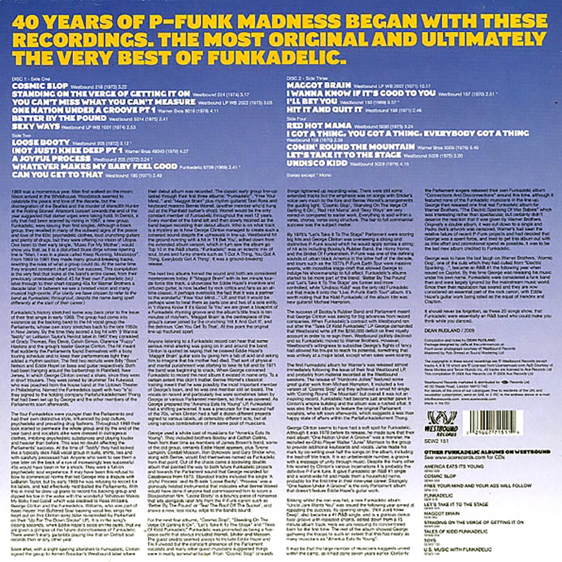 Funkadelic - The Best Of Funkadelic: Standing On The Verge (2LP) Vinyl Record rear