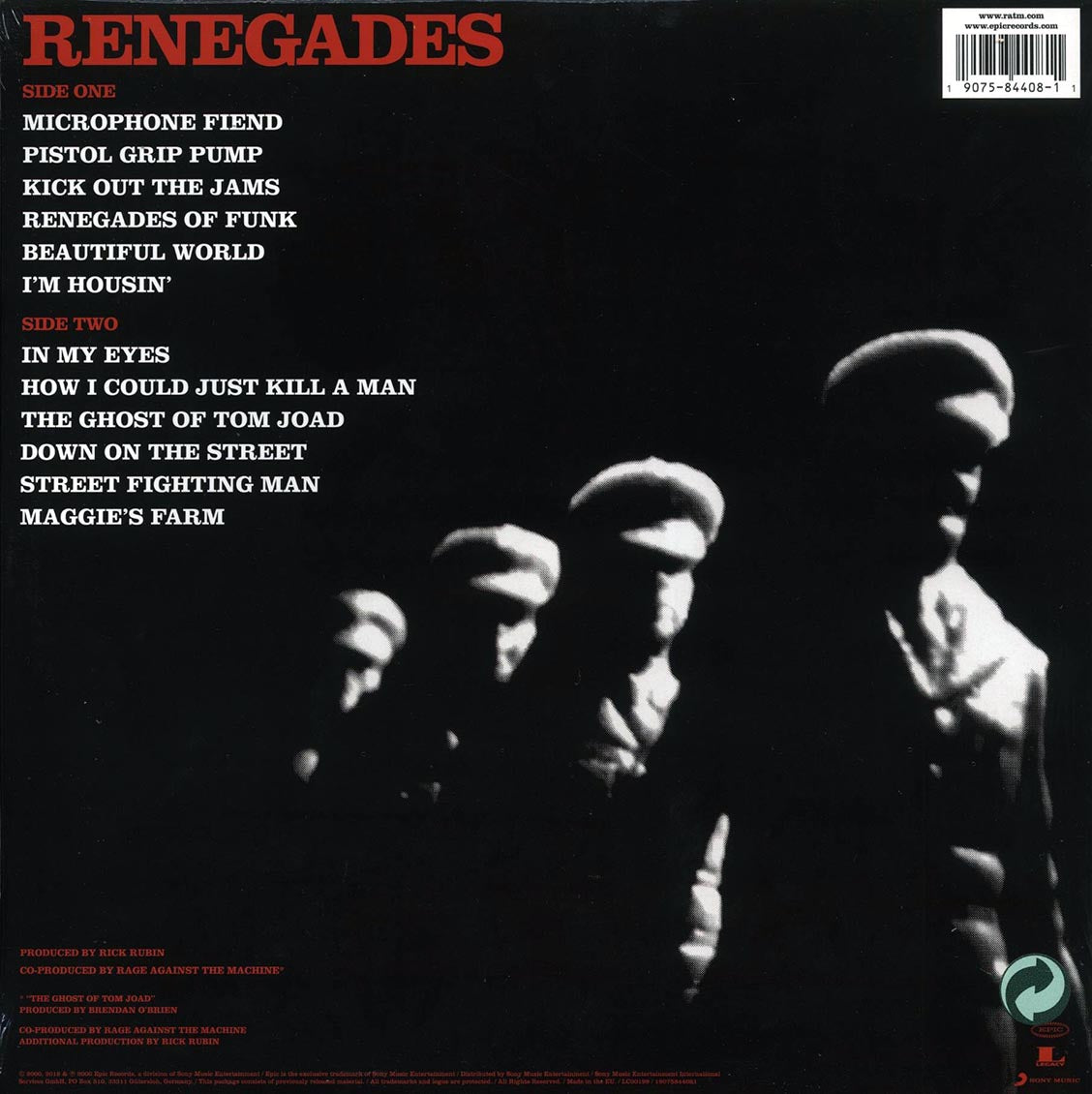Rage Against The Machine - Renegades (LP 180g Remastered Vinyl Record) rear