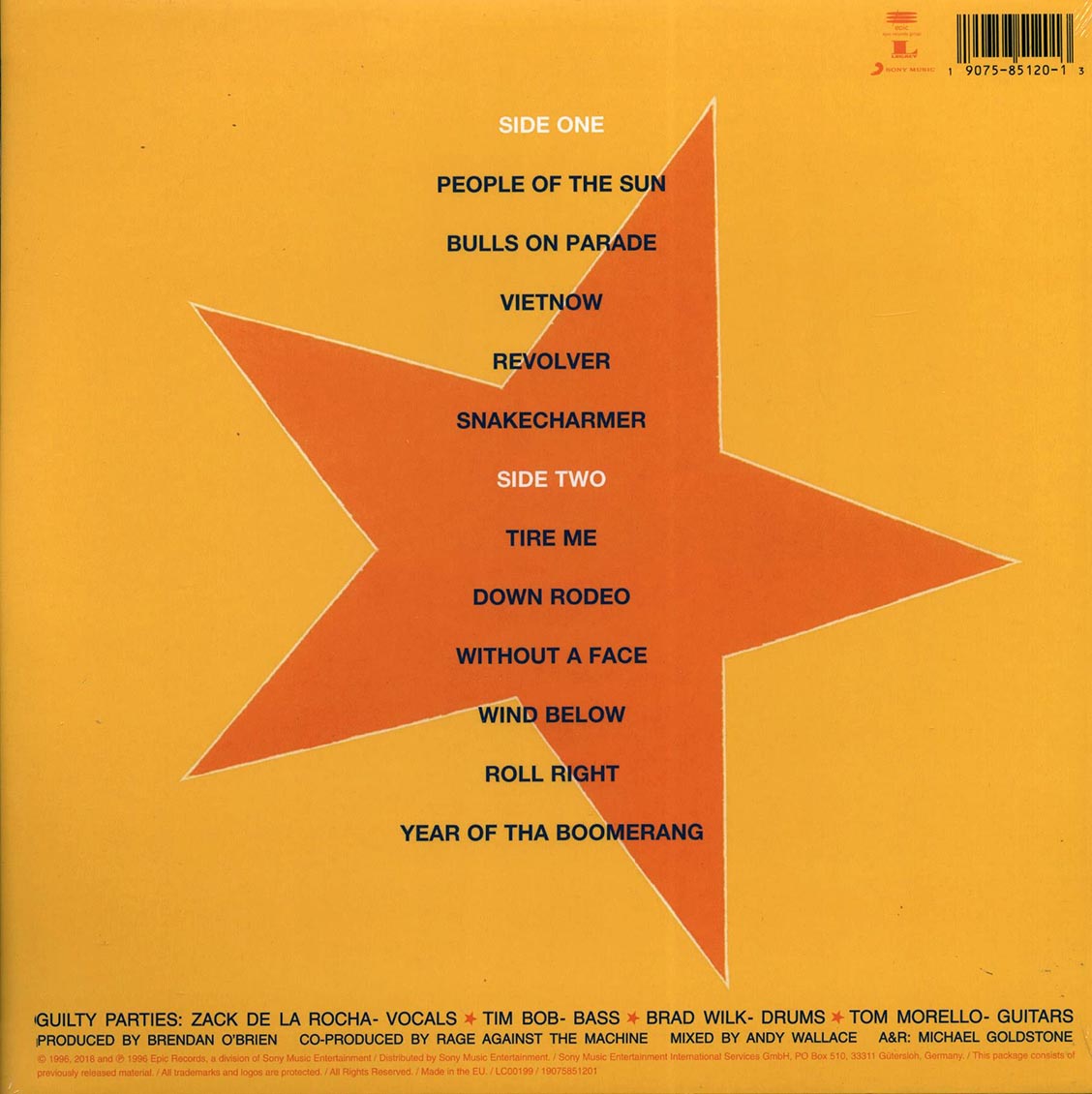 Rage Against The Machine - Evil Empire (LP 180g Remastered Vinyl Record) rear