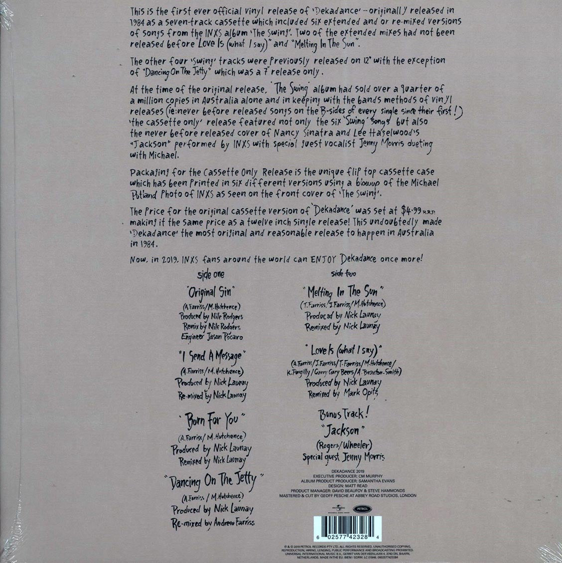 INXS - Dekadance (Ltd. 180g) Vinyl Record rear