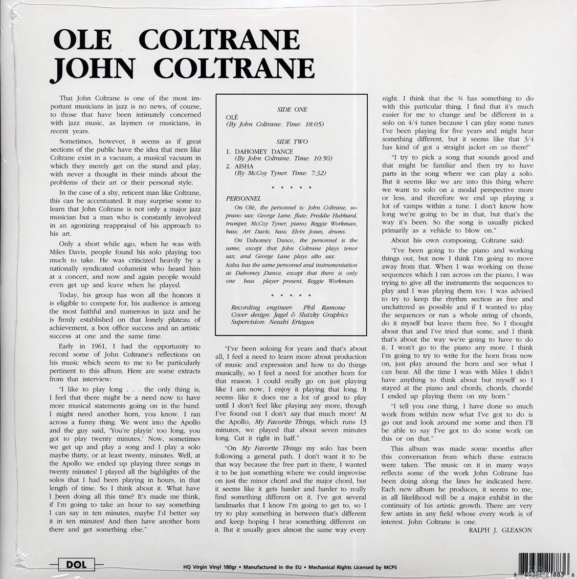John Coltrane - Ole (180g) (Deluxe Edition) Vinyl Record Rear