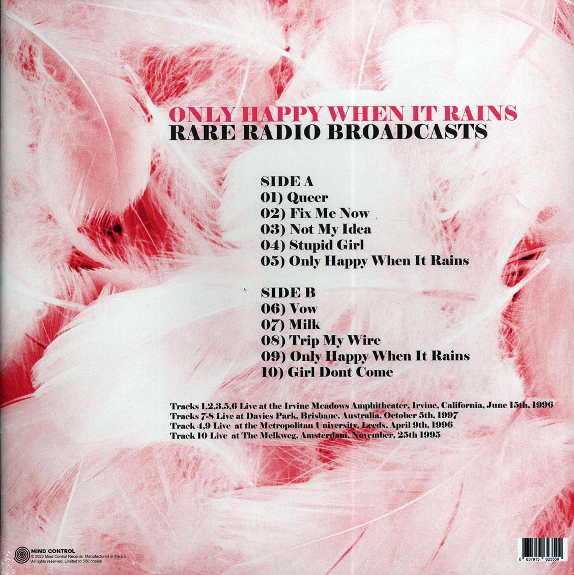 Garbage - Only Happy When It Rains: Rare Radio Broadcasts (LP) Vinyl Record rear