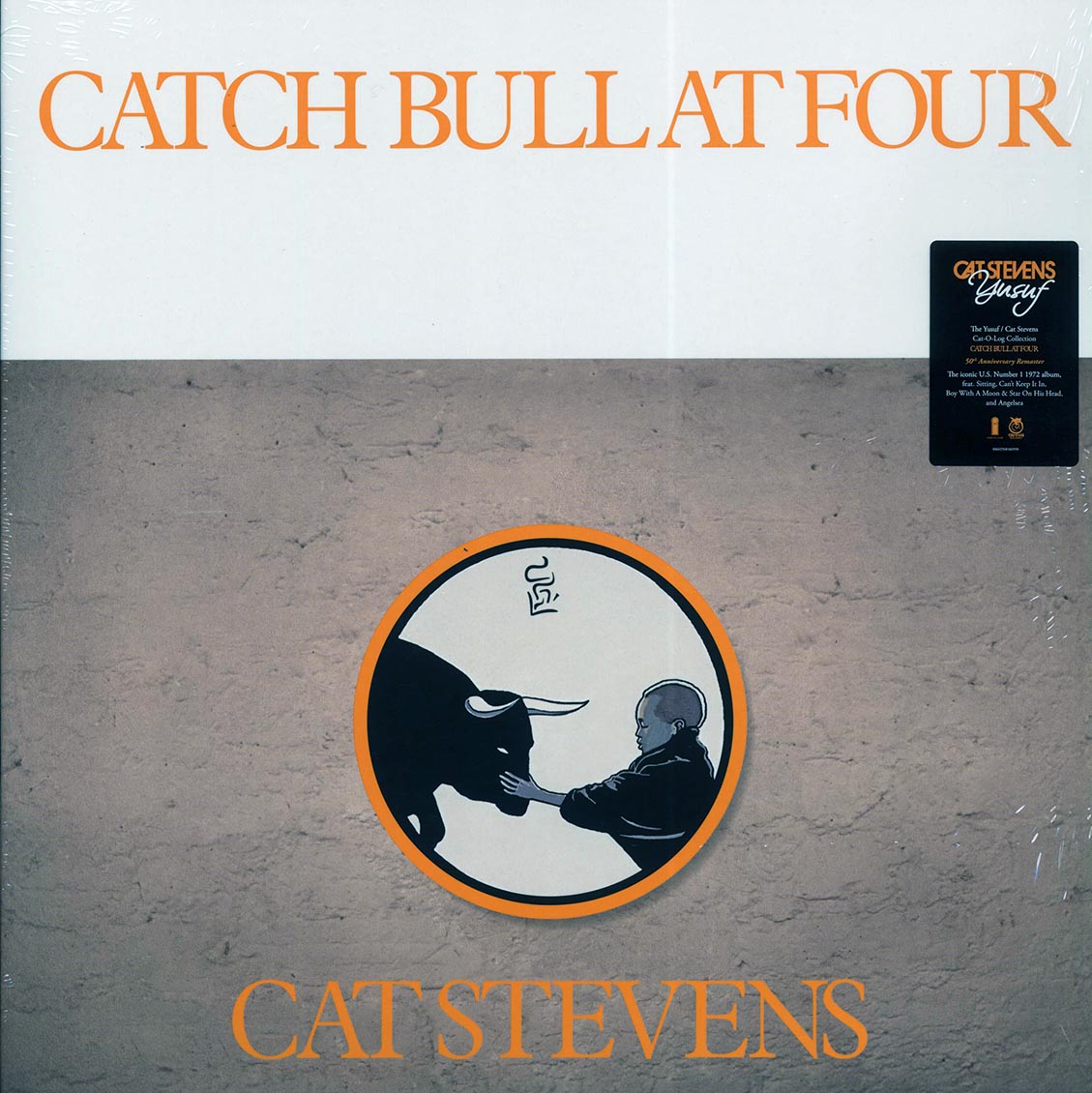 Album cover of 'Catch Bull at Four' by Cat Stevens with a stylized illustration and text.