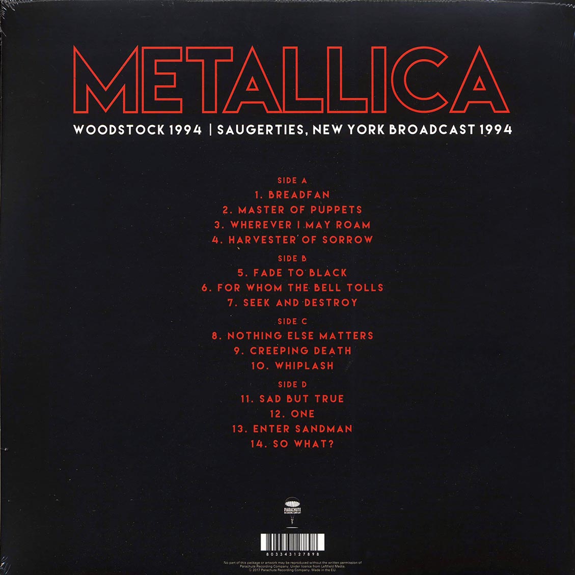 Metallica - Woodstock 1994: Saugerties, New York Broadcast (2LP) Vinyl Record rear
