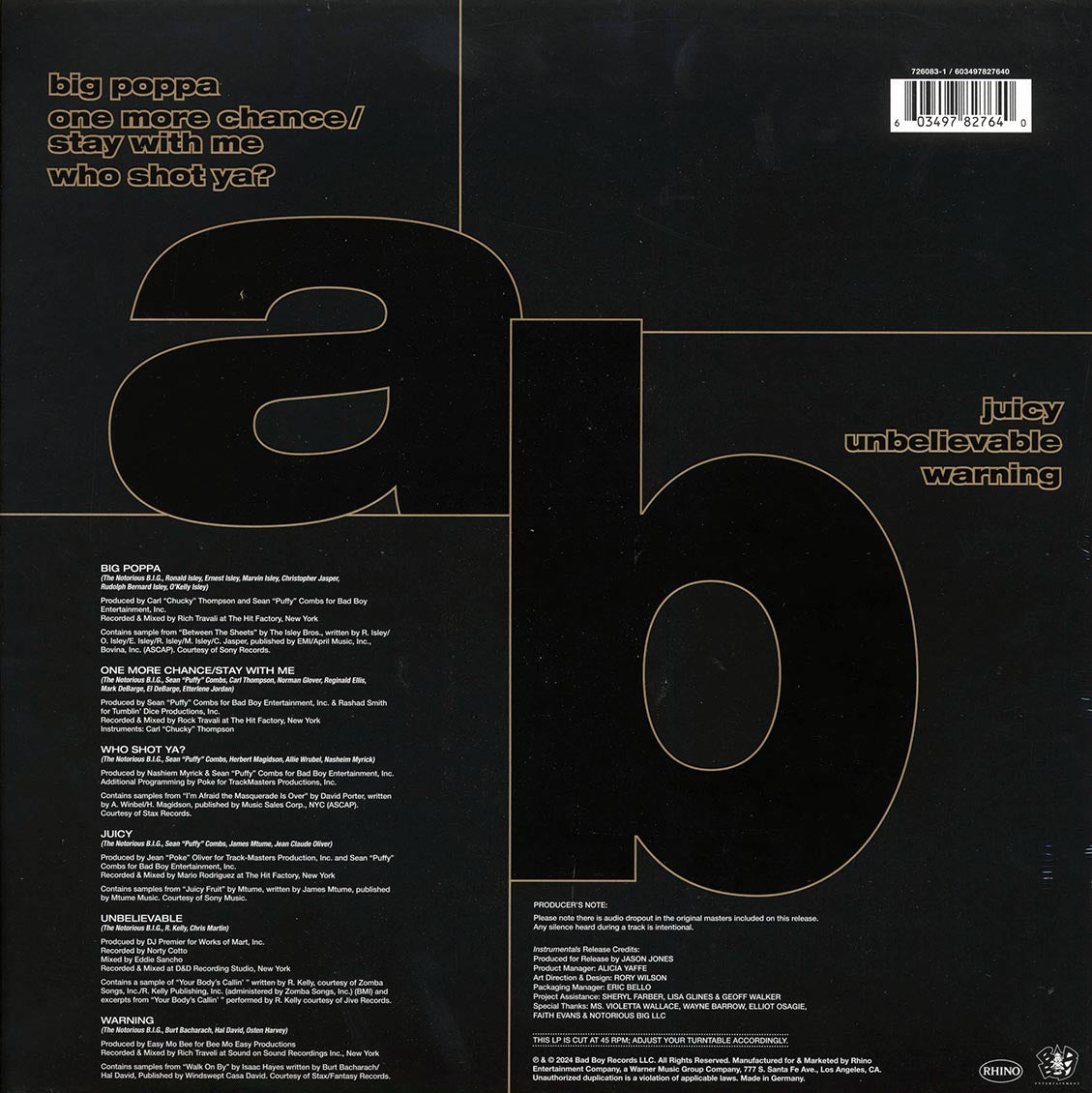 The Notorious BIG - Ready To Die Instrumentals (Record Store Day) (Ltd. 45rpm) Vinyl Record rear