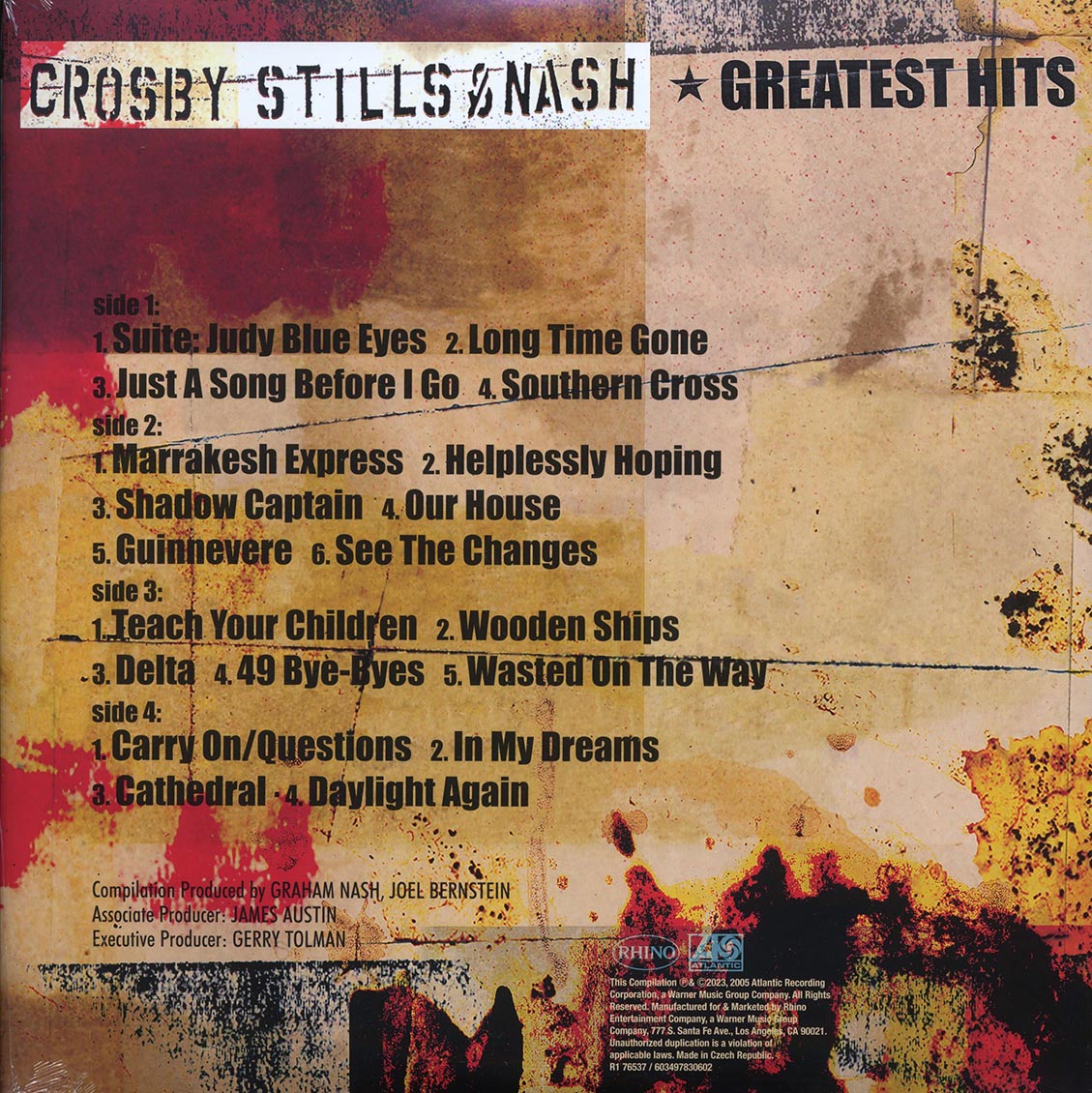 Crosby, Stills & Nash - Greatest Hits (2LP) (Milky Clear Vinyl Record) rear
