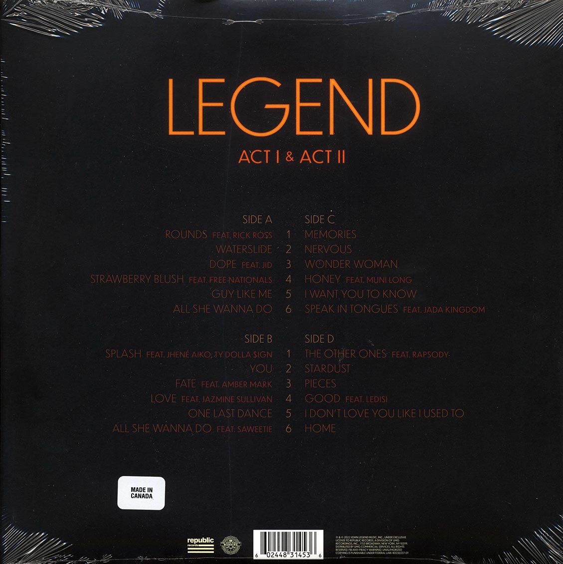 John Legend – Legend (2LP Vinyl Record) rear