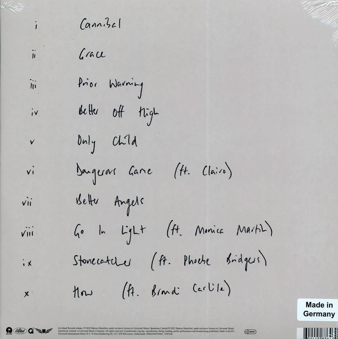 Marcus Mumford – (self-titled) (Deluxe 180 g Red Vinyl LP) rear