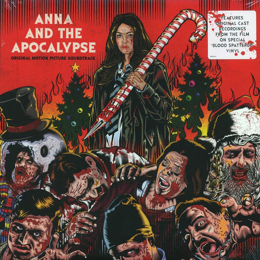 Album cover for 'Anna and the Apocalypse' with a woman holding a candy cane and various characters in a horror-themed design.