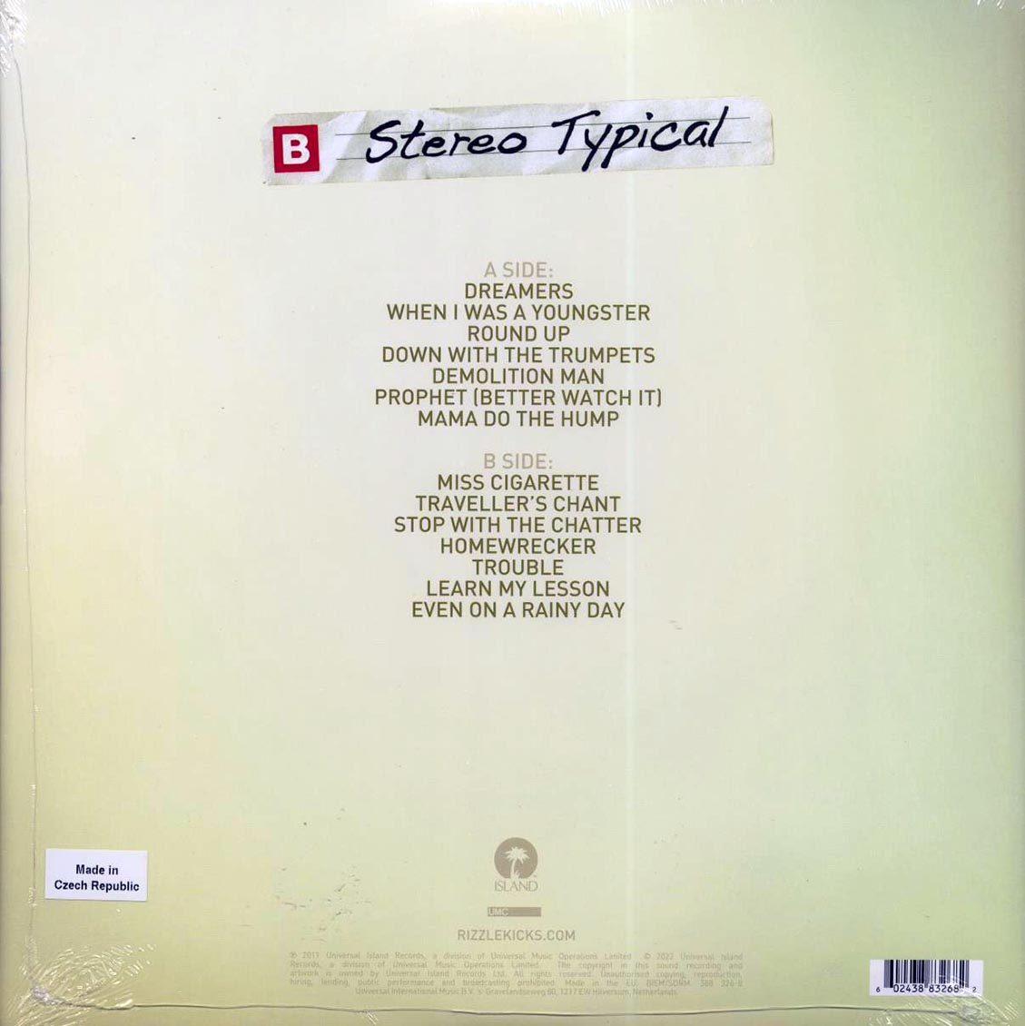 Rizzle Kicks – Stereo Typical (Limited Edition RSD Green Vinyl LP) rear