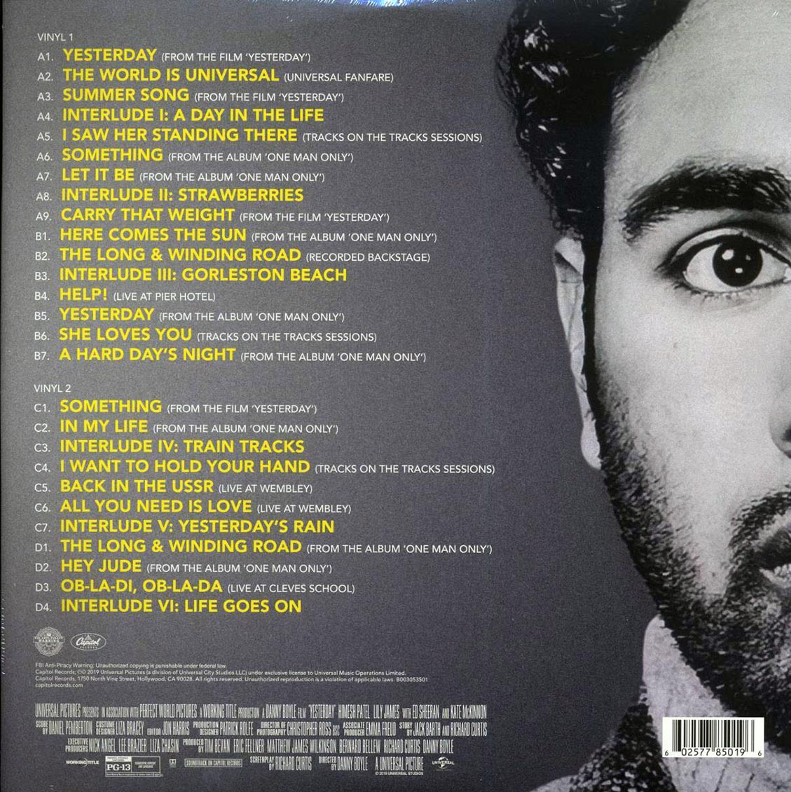 Yesterday: Original Motion Picture Soundtrack (2LP Vinyl Record) rear