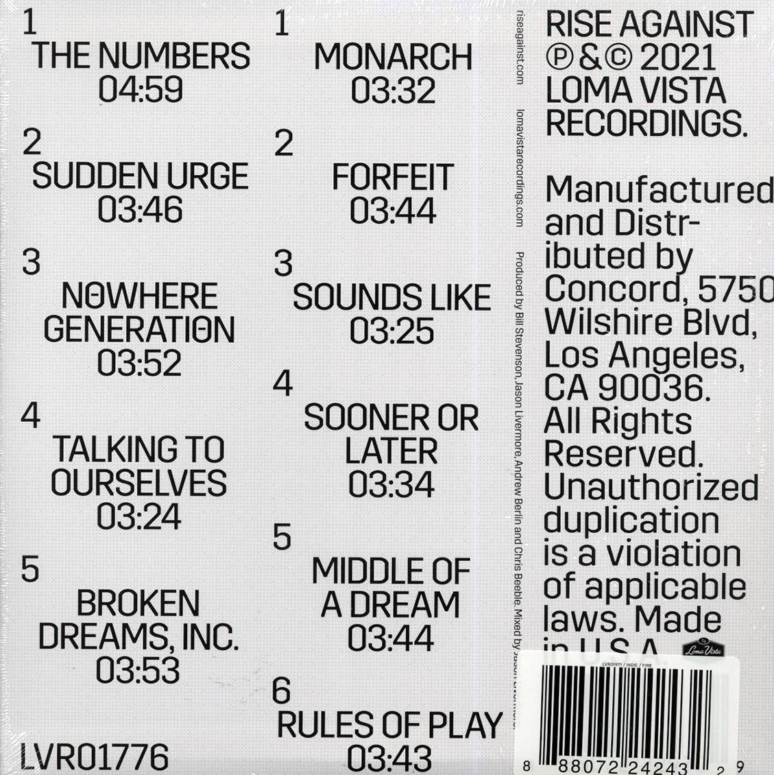 Rise Against – Nowhere Generation (Flame Smoke Vinyl LP) rear