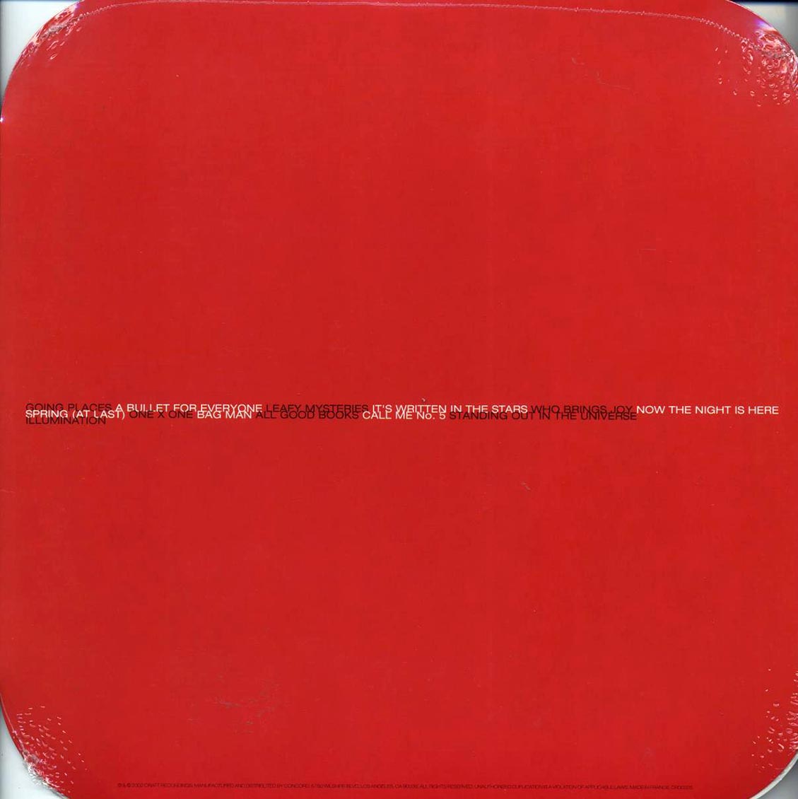 Red vinyl record with text on a red background