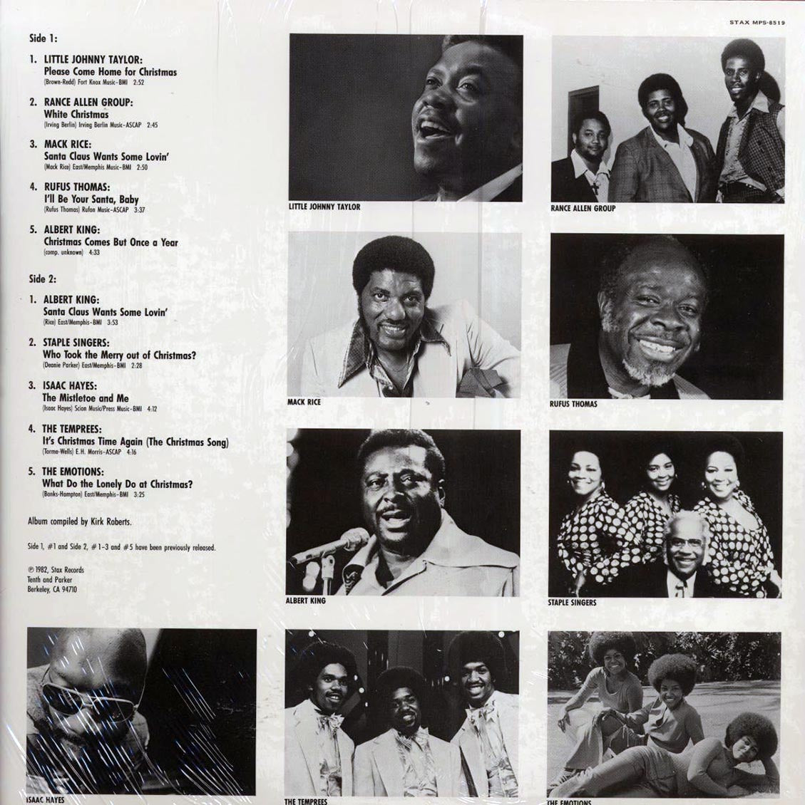 Album cover with black and white photos of musicians and a Christmas song list.
