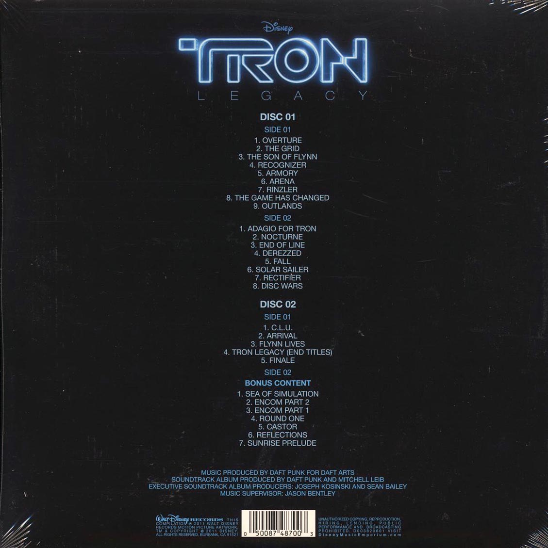 Daft Punk – TRON: Legacy (OST Limited Edition Blue and Clear Vinyl 2LP) rear
