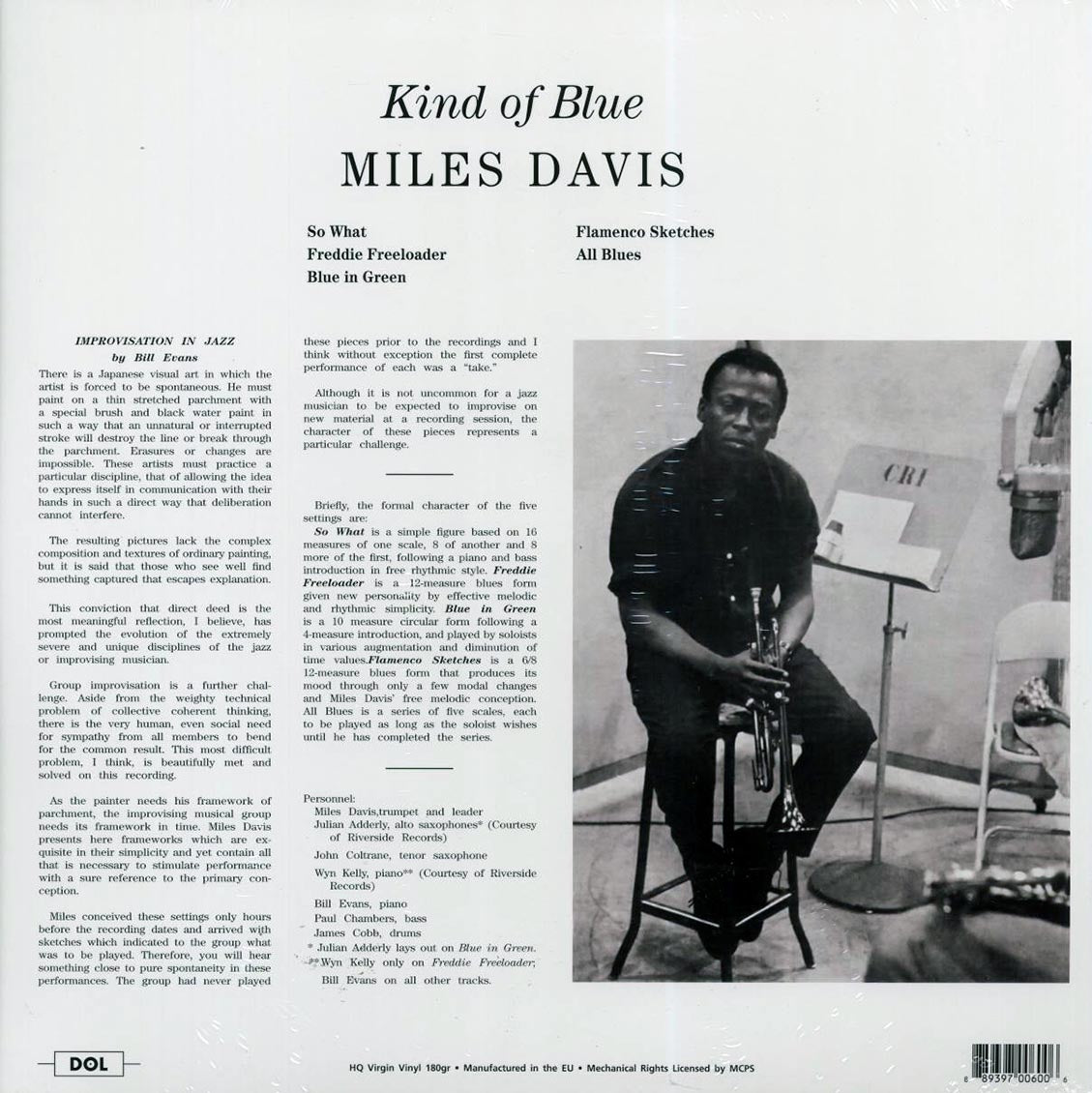 Miles Davis - Kind Of Blue (180g Blue Vinyl LP) rear