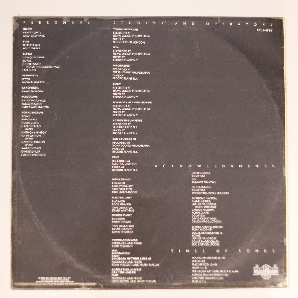 David Bowie - Young Americans (First Pressing) (RCA Victor) Vinyl Record rear