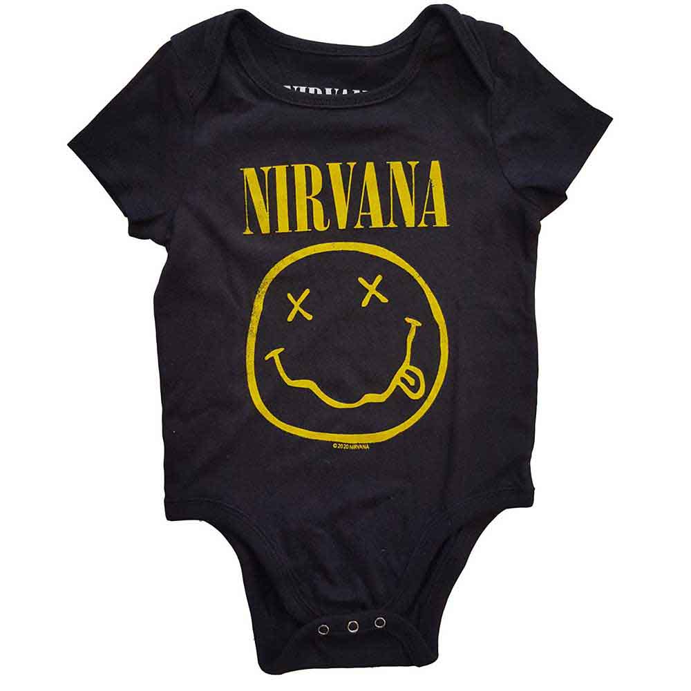 Nirvana - Yellow Happy Face Baby Onesie (Black)
