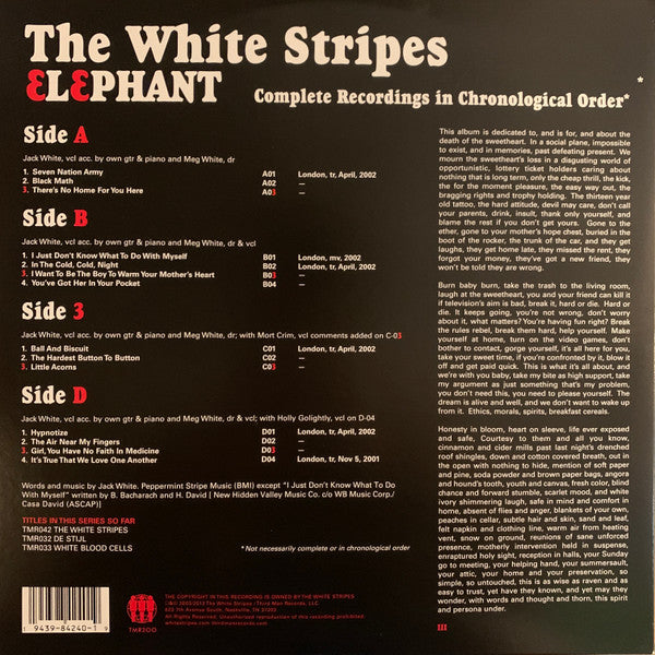 The White Stripes - Elephant (2LP) (180g Vinyl Record, gatefold) rear