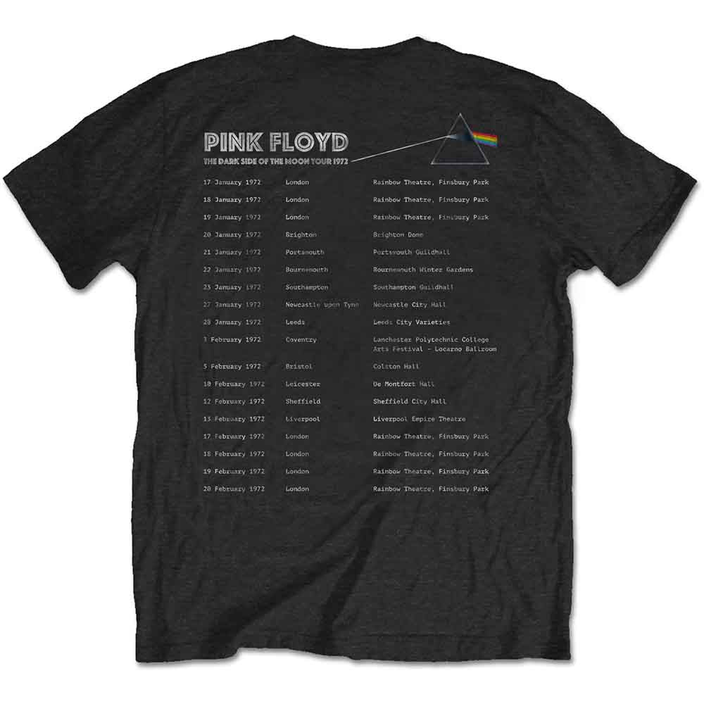 Pink Floyd - Dark Side of the Moon Tour 1972 T-Shirt (Black with Back Print) rear