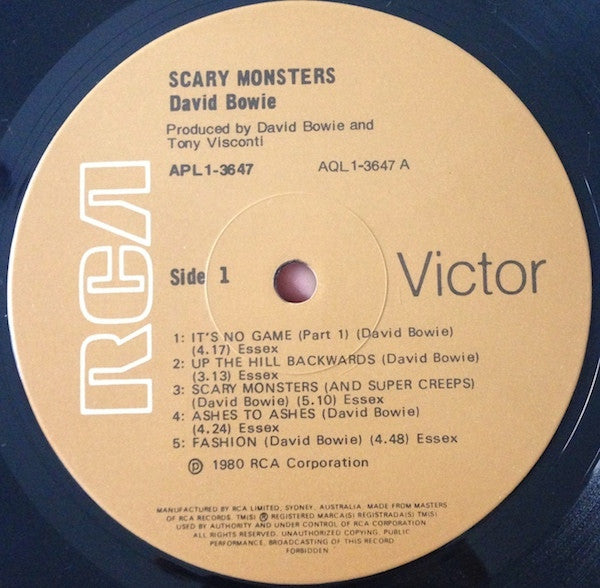 David Bowie - Scary Monsters (First Pressing) (RCA Victor) Vinyl Record label 1