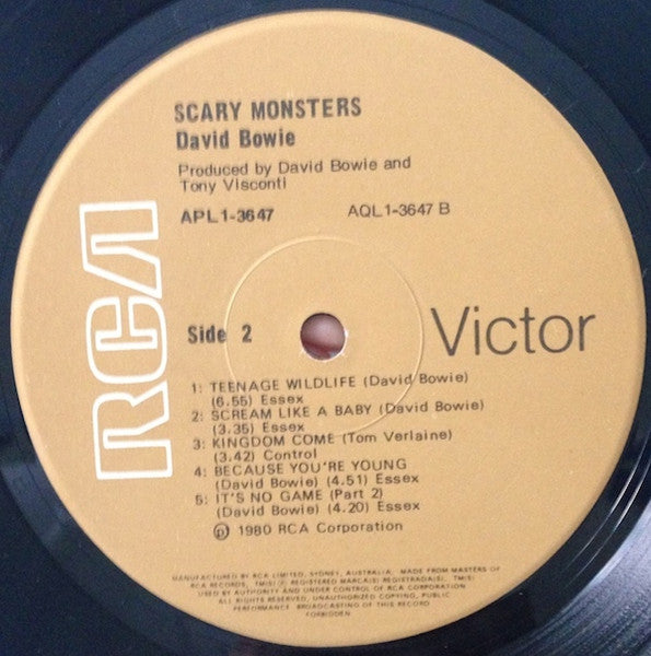 David Bowie - Scary Monsters (First Pressing) (RCA Victor) Vinyl Record label 2