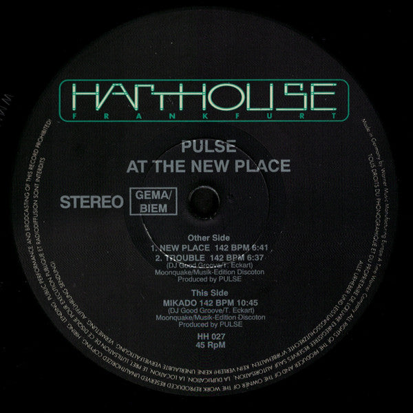 Pulse - At The New Place (12") Vinyl Record (Harthouse) label 1