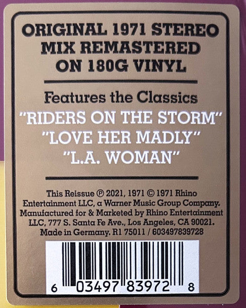 The Doors – L.A. Woman (LP 50th Anniv. Rounded Corners Die-Cut Sleeve 180g Vinyl Record) sticker