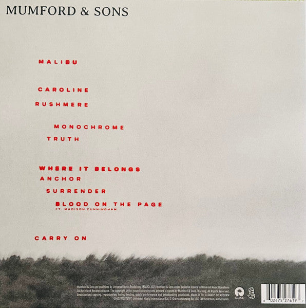 Mumford & Sons – Rushmere (Limited Edition Bloodshot Red Vinyl LP) rear