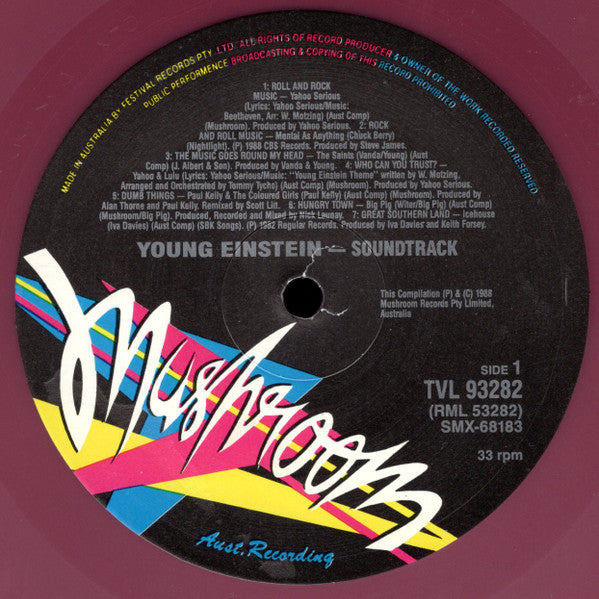 Young Einstein (A Serious Motion Picture Soundtrack) (LP, Comp, Ltd) Vinyl Record label