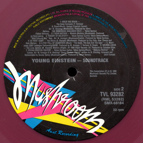Young Einstein (A Serious Motion Picture Soundtrack) (LP, Comp, Ltd) Vinyl Record label 2
