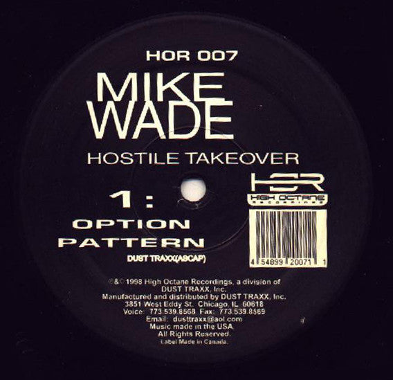 Mike Wade - Hostile Takeover (12") Vinyl Record label 1