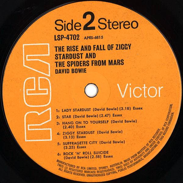 David Bowie - The Rise And Fall Of Ziggy Stardust And The Spiders From Mars (First Pressing) (RCA Victor) Vinyl Record label 2