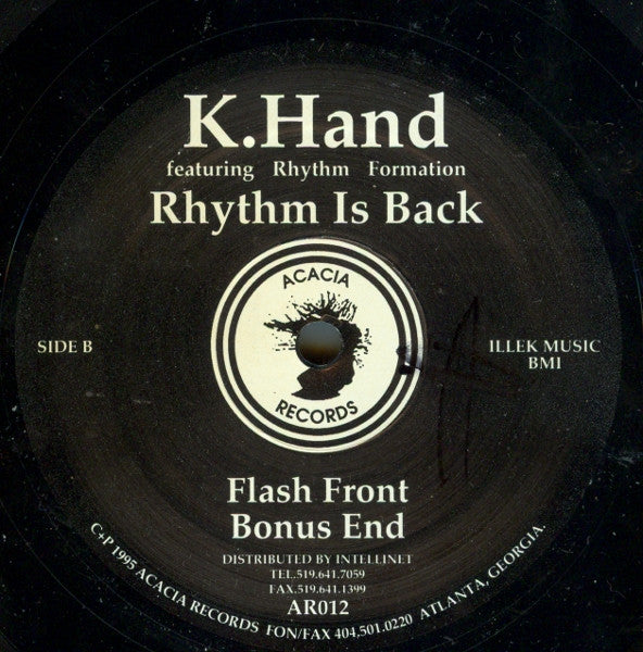 K.Hand* featuring Rhythm Formation - Rhythm Is Back (12") Vinyl Record label