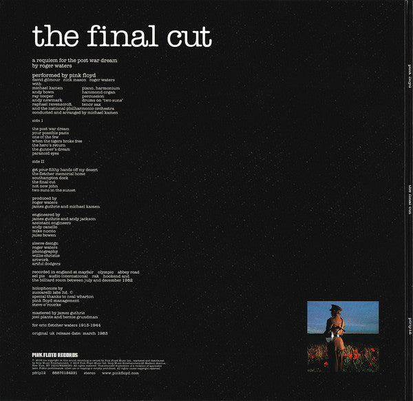 Pink Floyd – The Final Cut (LP 180g Remastered Vinyl Record) rear
