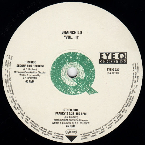 Brainchild - Vol. III (12") (Eye Q Records) Vinyl Record label 1