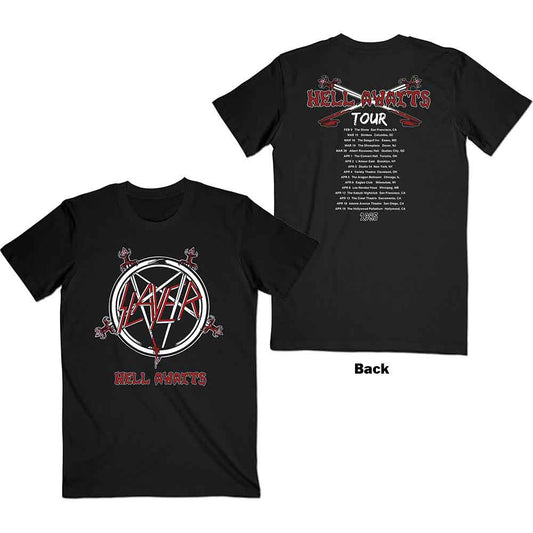 Slayer - Hell Awaits Tour 1985 T-Shirt (Black with Back Print) front and back
