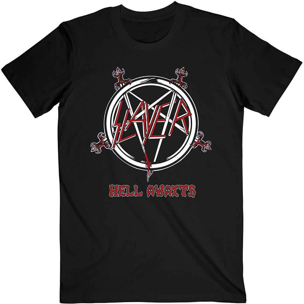 Slayer - Hell Awaits Tour 1985 T-Shirt (Black with Back Print) front