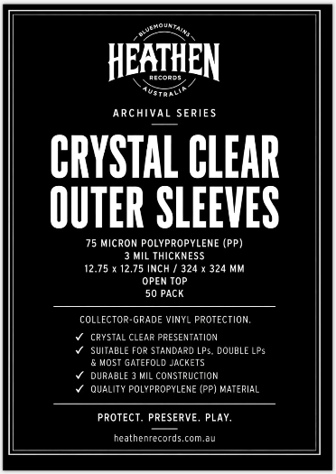 Heathen Records Crystal Clear PP Outer Sleeves – 50 Pack product insert