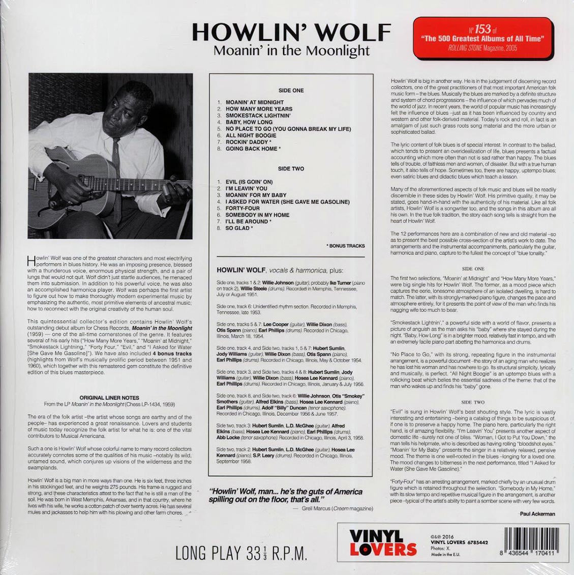 Howlin' Wolf – Moanin' In The Moonlight (Limited Edition 180g Mono Vinyl LP) rear