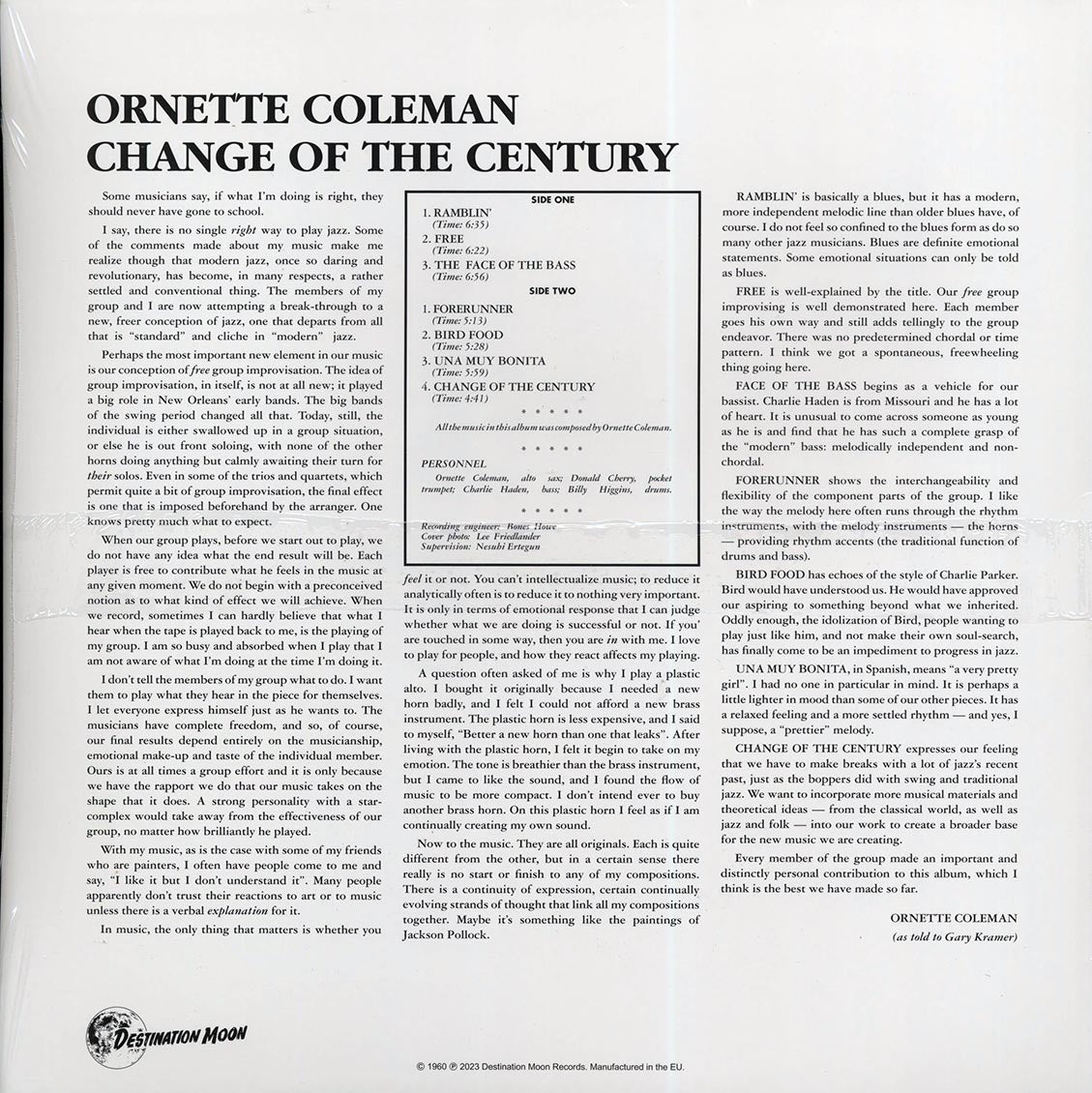 Ornette Coleman - Change Of The Century (Ltd. 500 Copies, Clear Vinyl Record) rear