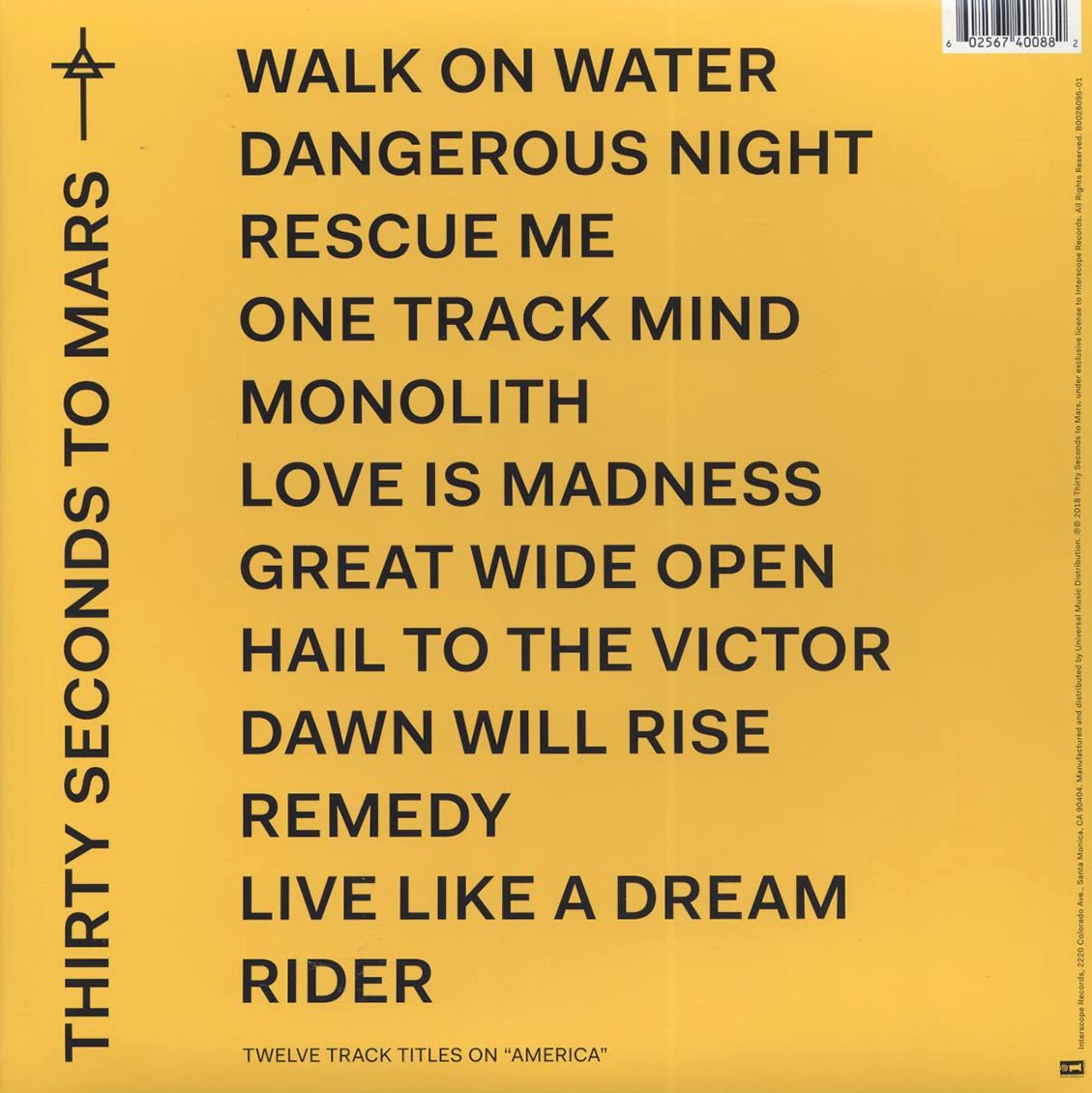 Thirty Seconds To Mars – America (180g White Vinyl LP) rear