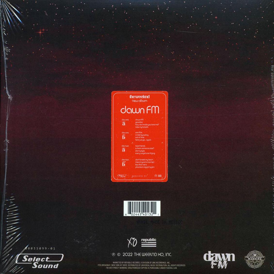 The Weeknd - Dawn FM (Limited Collectors Edition Vinyl 2LP) rear