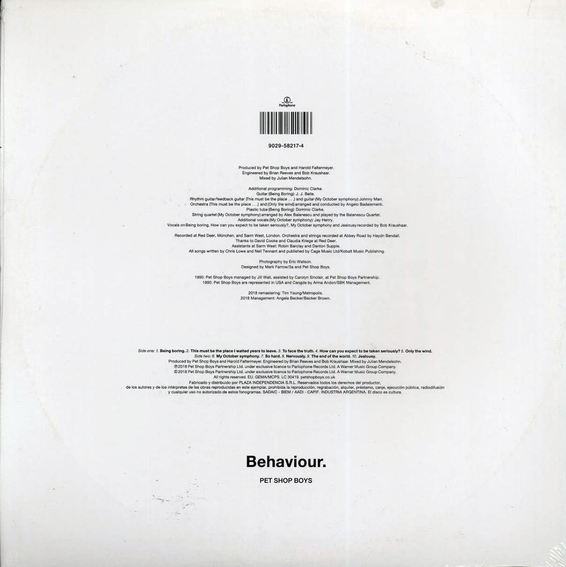 Pet Shop Boys – Behaviour (LP Vinyl Record) rear