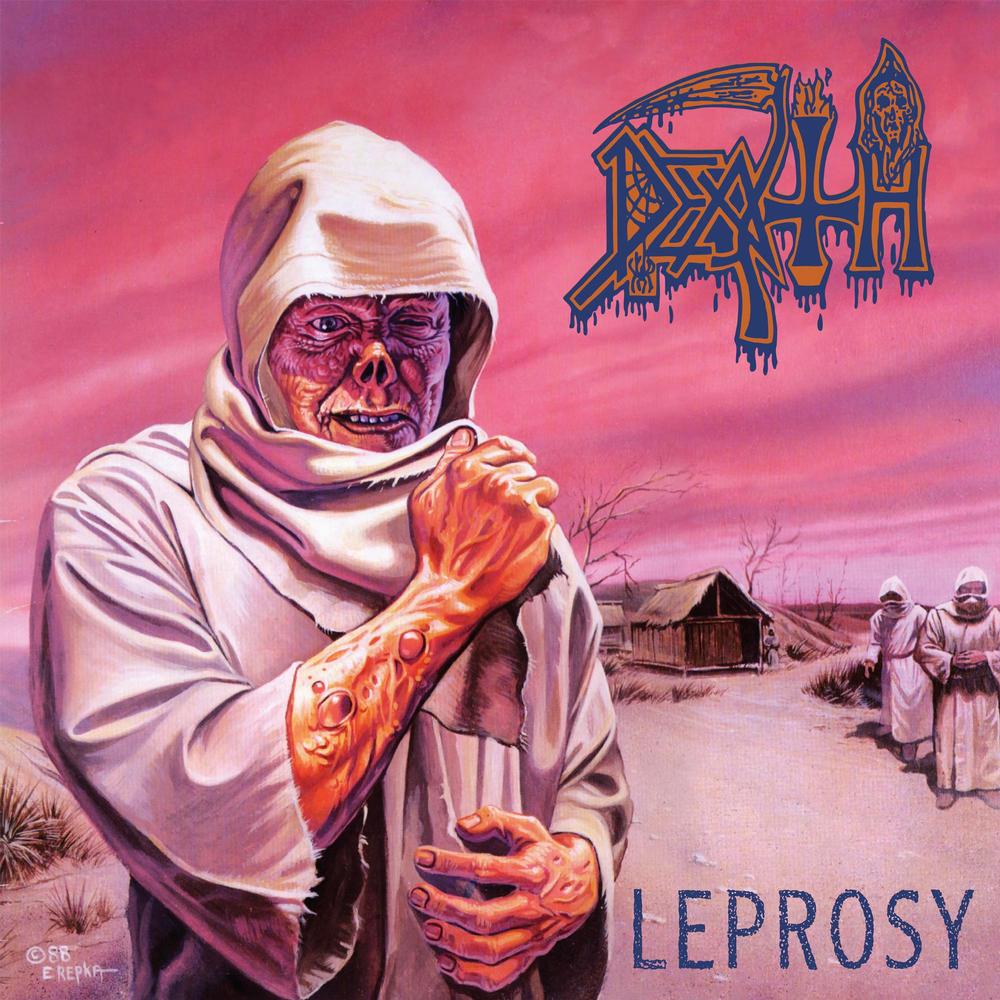 Death - Leprosy (Foil Jacket - Pink, Whit and Blue Merge with a Splatter) Vinyl Record front