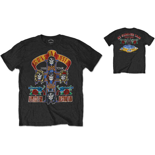 Guns N' Roses - NJ Summer Jam Tour 1988 T-Shirt (Black with Back Print) front and back