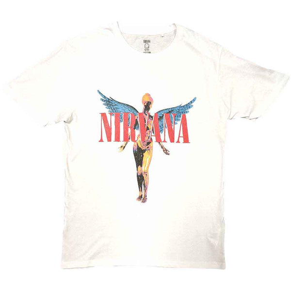 Nirvana T-Shirt Ufficiale Unisex Con Logo Heart Band - Bianca, Cotone Morbido - Taglie S-XXL