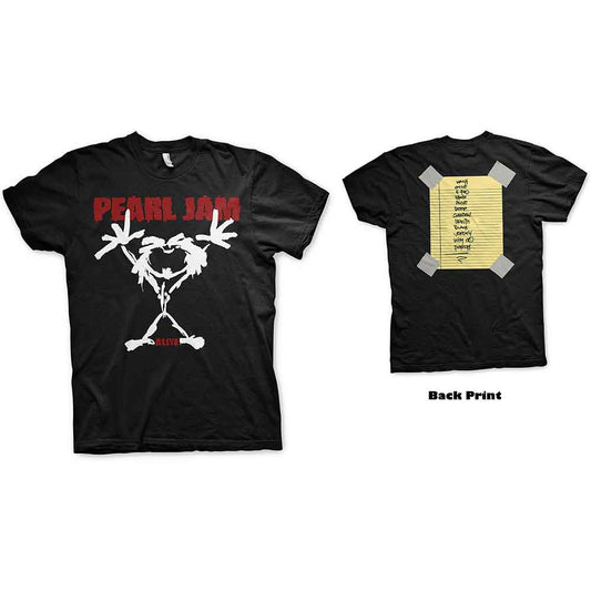 Pearl Jam - Stickman T-Shirt (Black with Back Print) front and back