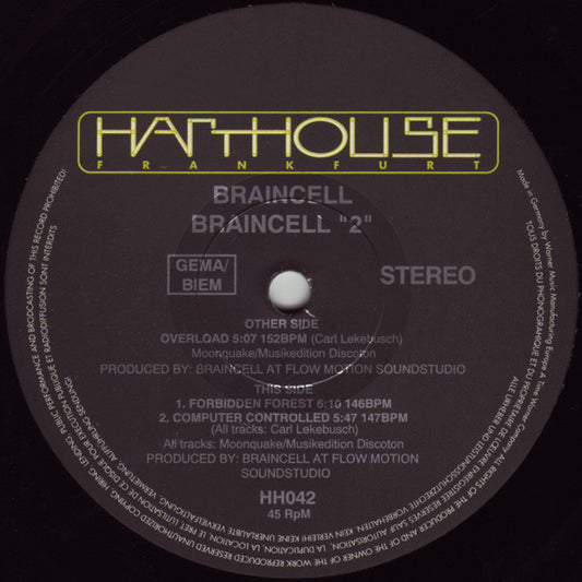 Braincell - Braincell "2" (12") (Harthouse) Vinyl Record label 1